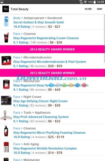 Tìm kiếm sản phẩm mong muốn với Beauty Product Reviews cho Android