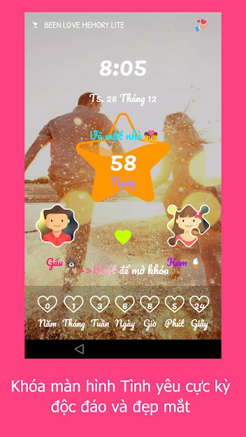 Khoá màn hình bằng đồng hồ Been Love Memory Lite