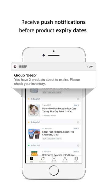 BEEP gửi thông báo cho bạn trước ngày hết hạn của sản phẩm