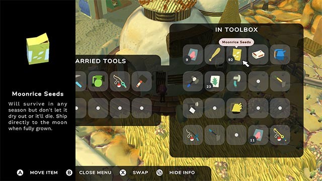 Quản lý tài nguyên, item, công cụ... trong khi chơi Before The Green Moon game