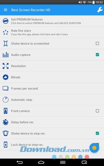 Các thiết lập của Best Screen Recorder HD
