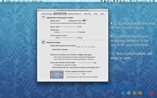 BetterSnapTool cho Mac tùy chỉnh được cả giao diện phần xem trước