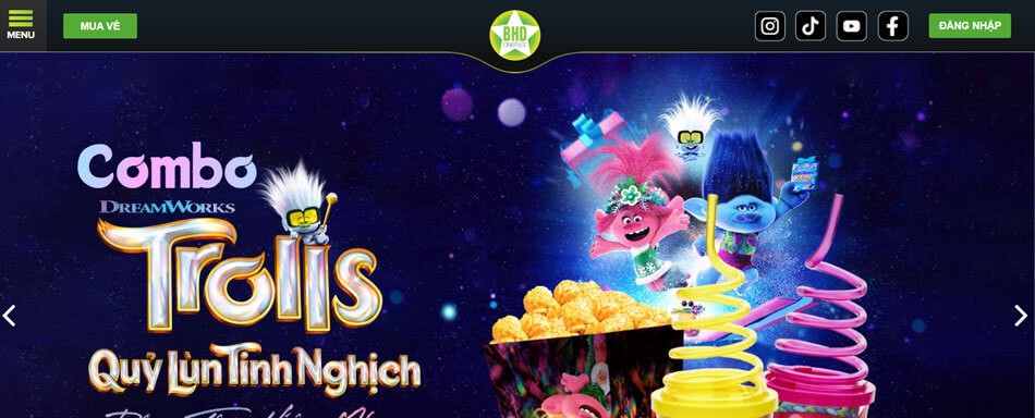 Giao diện trang chủ của BHD Star Cineplex