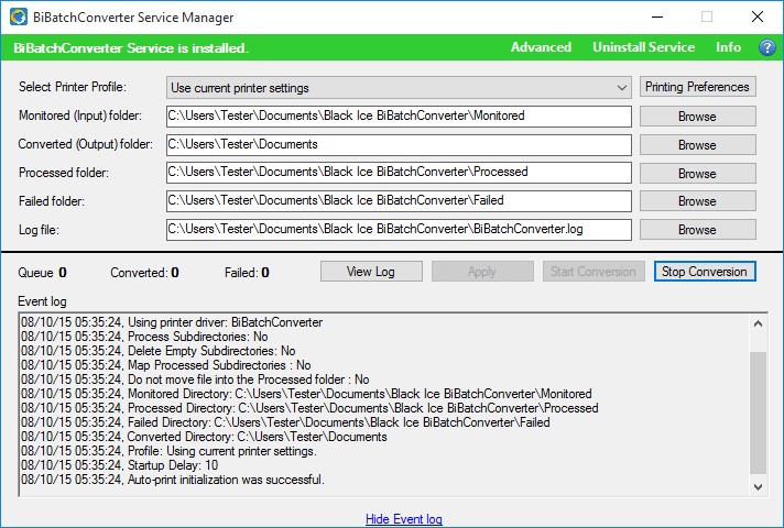 Quản lý dịch vụ BiBatchConverter