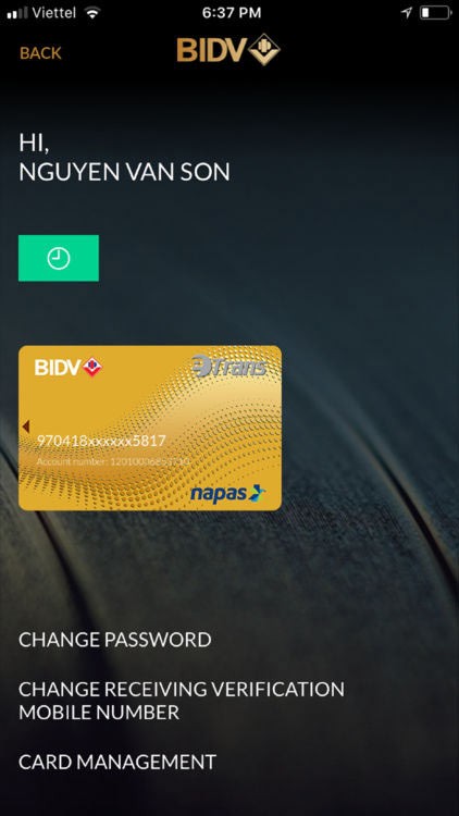 Thông tin chủ thẻ BIDV Pay Plus