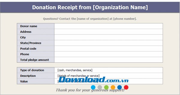 Biên nhận đóng góp từ thiện