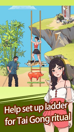 Giúp đặt thang để thực hiện nghi lễ Thái Công