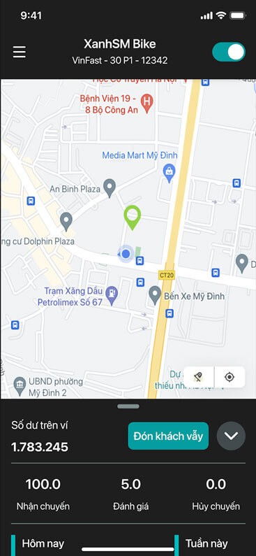 Ứng dụng cho tài xế Xanh SM