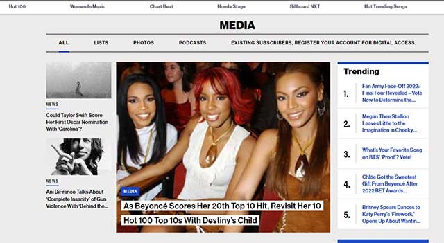 Billboard.com là một trong những nguồn tin tức về ngành âm nhạc uy tín nhất