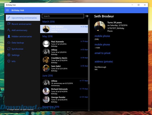 Giao diện ứng dụng Birthday Hub
