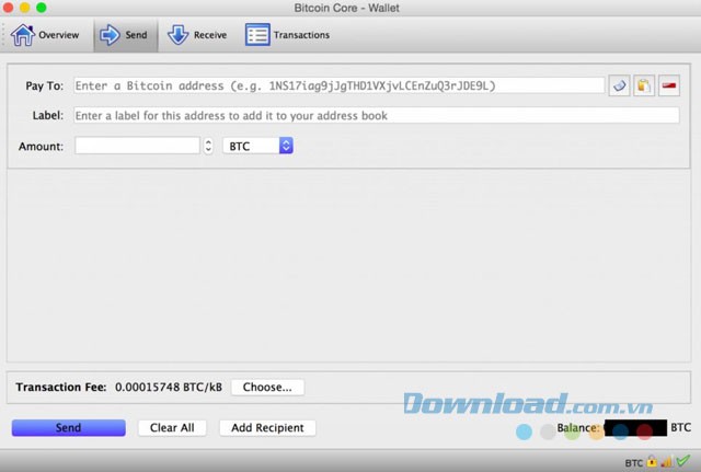 Thực hiện giao dịch chuyển tiền bitcoin