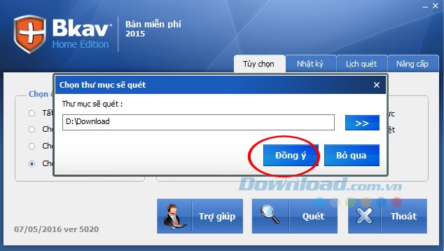 Chọn thư mục quét virus