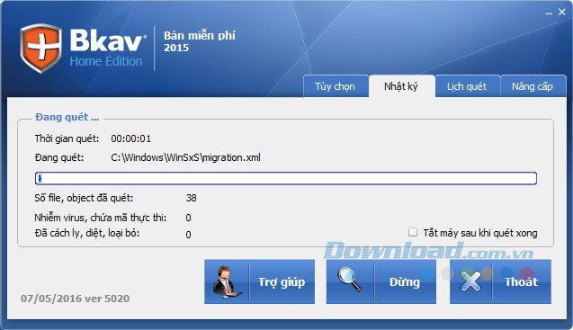 Giao diện quét virus
