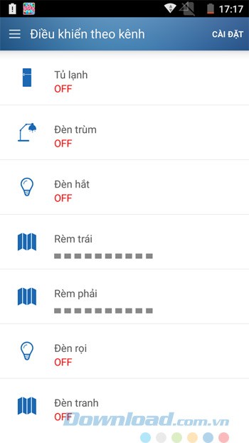 Điều khiển thiết bị theo kênh đã cài đặt sẵn