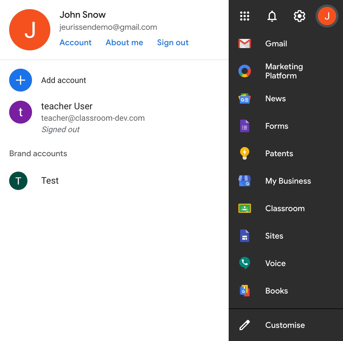 Black Menu for Google hỗ trợ nhiều tài khoản
