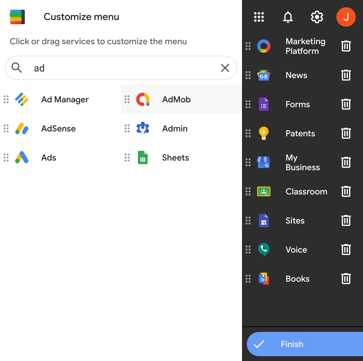 Black Menu for Google hỗ trợ tùy biến menu