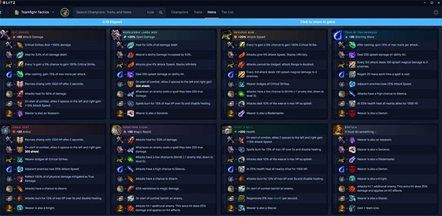 Giao diện Blitz App - ứng dụng hỗ trợ chơi game Liên Minh Huyền Thoại, Đấu Trường Chân Lý