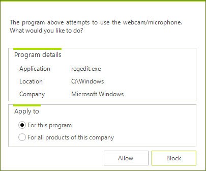 Người dùng có thể cho phép hoặc chặn các chương trình sử dụng webcam và mic