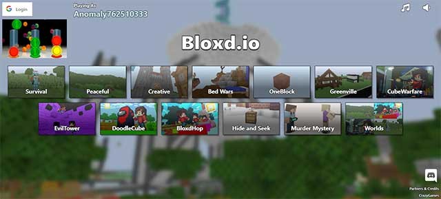 Giao diện web game Bloxd.io