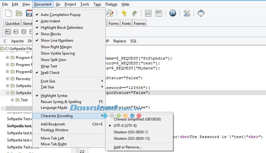 Mã hóa kí tự trong Bluefish