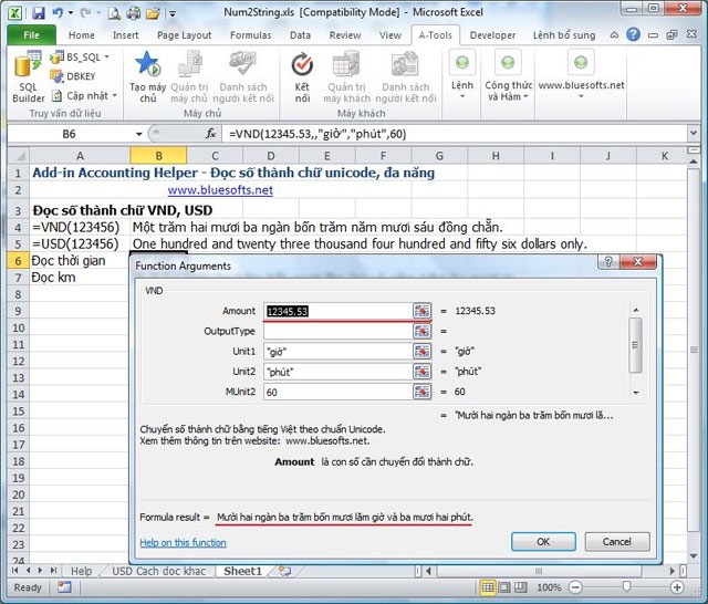 Giao diện đổi chữ thành số trên Bluesofts AccHelper