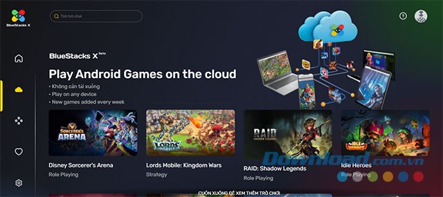 Giao diện chính của giả lập đám mây BlueStacks X