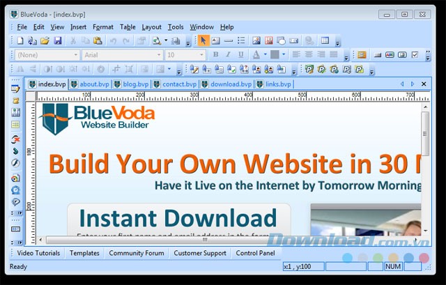 Phần mềm thiết kế web BlueVoda Website Builder