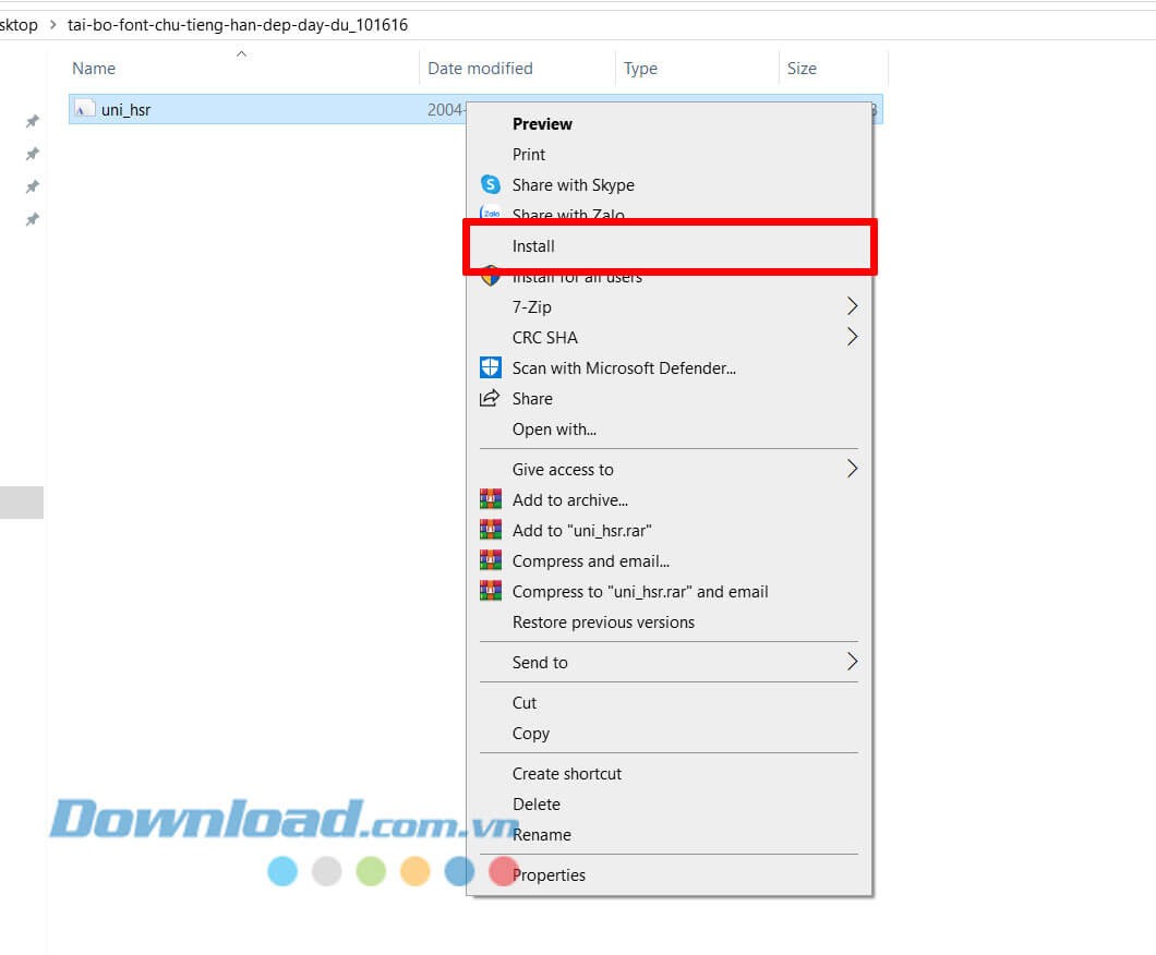 Nhấn chuột phải vào và chọn mục Install.