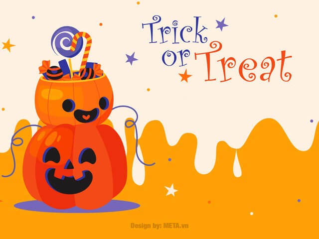 Mẫu thiệp Halloween với hình ảnh bí ngô, kẹo