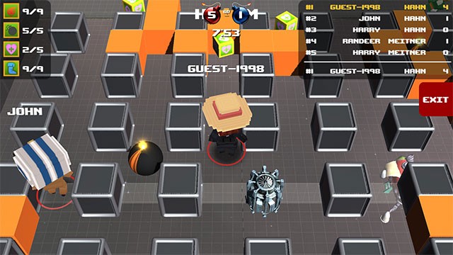 Chơi BomberX offline hoặc online với 4 đối thủ khác