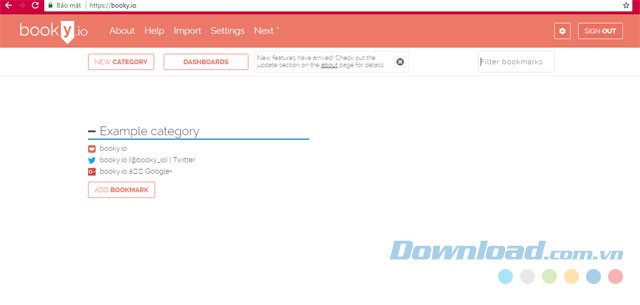 Giao diện Booky.io