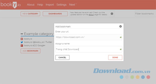 Thêm link vào danh sách bookmark