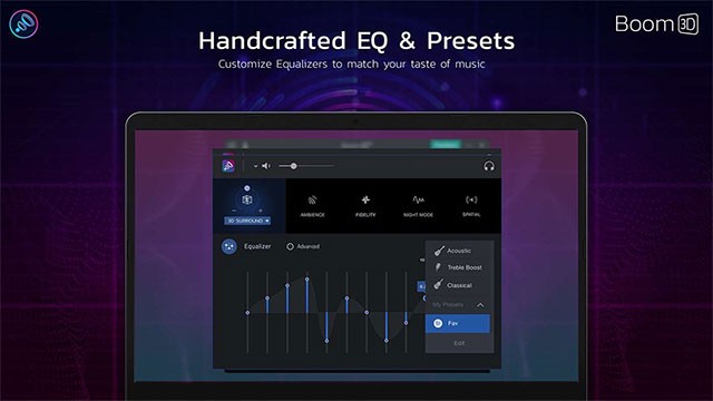 Boom 3D cung cấp các preset, hiệu ứng âm thanh chuyên nghiệp