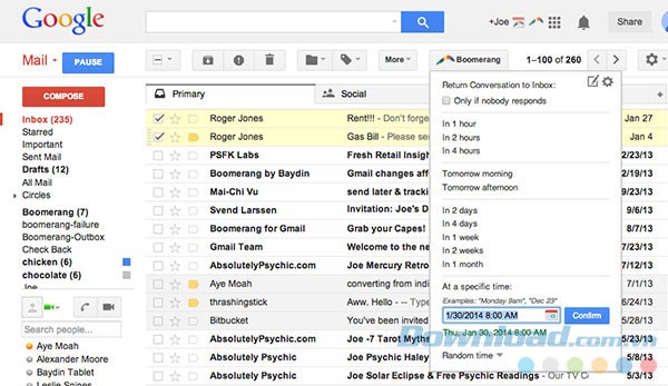 Giao diện Boomerang Gmail