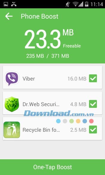 Booster hiển thị các ứng dụng đang chạy