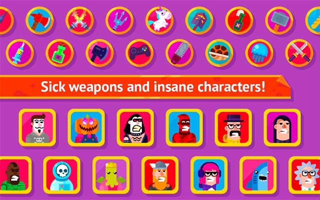 Dàn nhân vật và vũ khí có tạo hình ngộ nghĩnh trong game Bowmasters