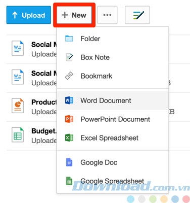 Tạo mới tài liệu trên Box