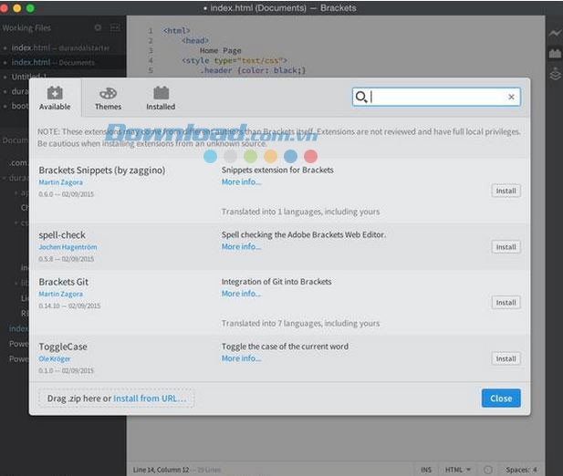 Các mở rộng trong Brackets