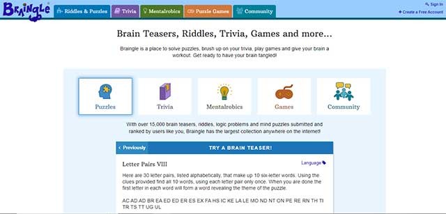 Braingle là web game online dành cho những người thích giải đố