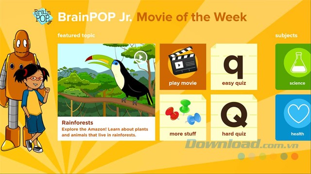 Xem phim hoạt hình thú vị mỗi tuần bằng ứng dụng xem phim BrainPOP Jr. Movie of the Week cho PC