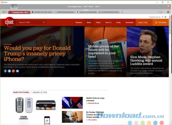 Giao diện trình duyệt Brave