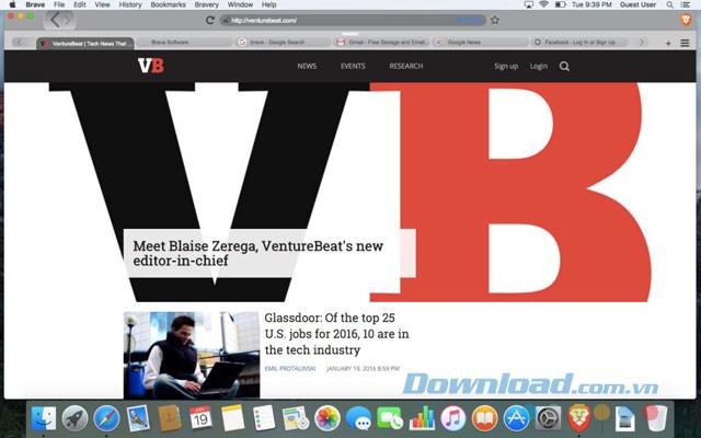 Giao diện trình duyệt Brave cho Mac