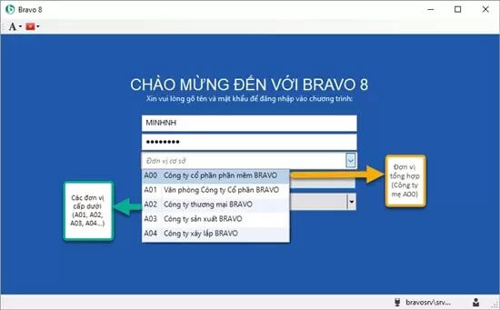 Giao diện đăng nhập tài khoản Bravo 8