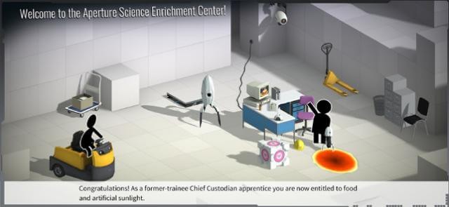 Trở thành nhân viên mới của phòng thí nghiệm Aperture Science trong game Bridge Constructor Portal