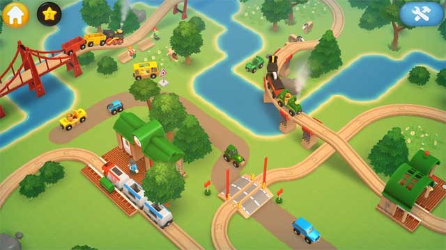Sắp xếp các công trình và đi trên đường ray do chính bé xây dựng game BRIO World - Railway