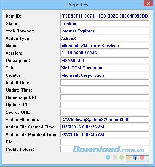 Xem chi tiết thông tin từng add-on