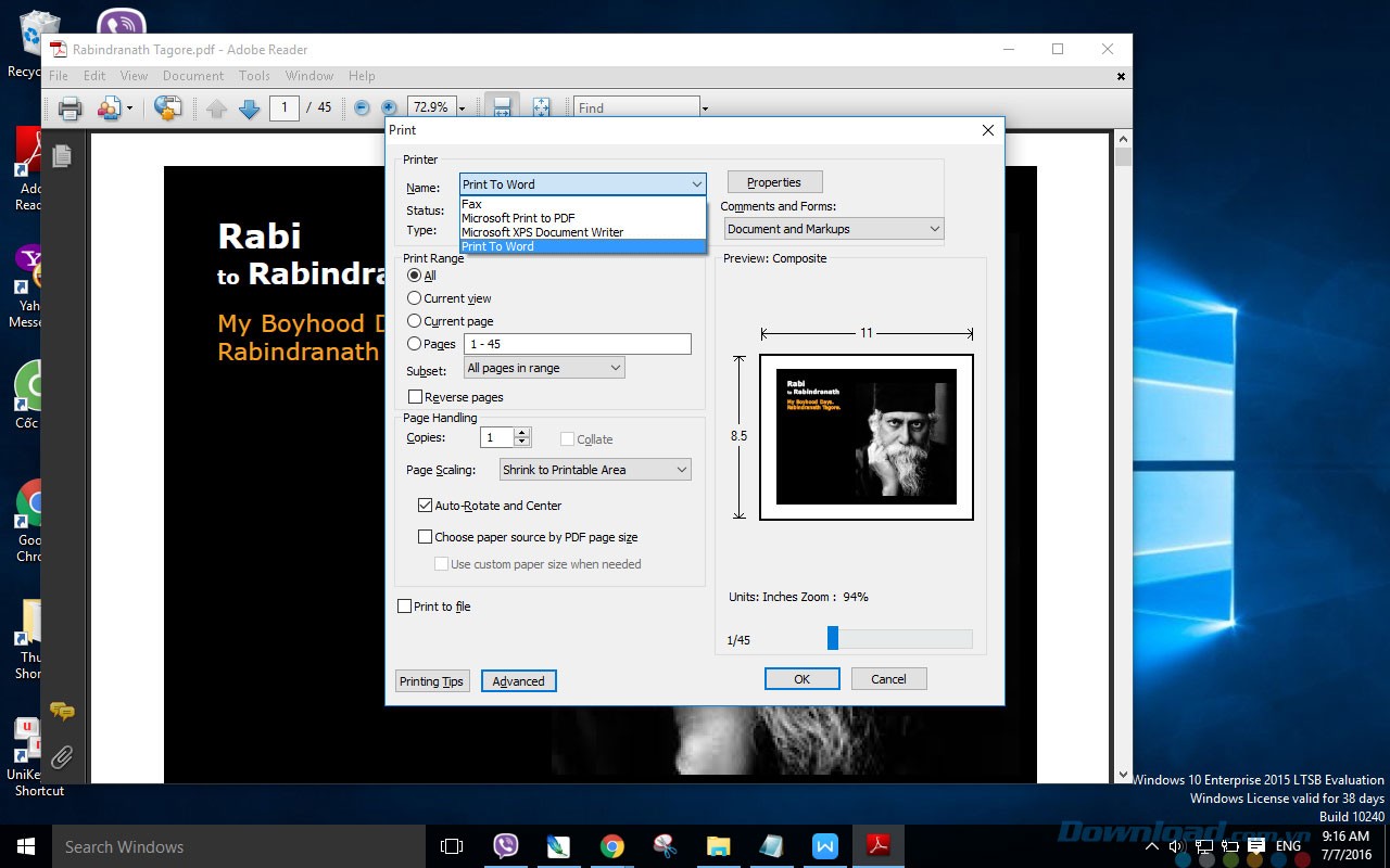 Lựa chọn Print to Word khi in
