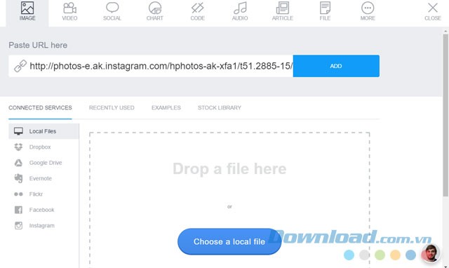 Chèn hình ảnh từ nhiều dịch vụ
