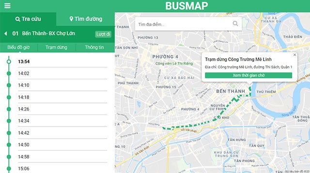 Giao diện ứng dụng BusMap