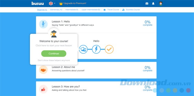 Khám phá nhiều bài học bổ ích trong ứng dụng web Busuu